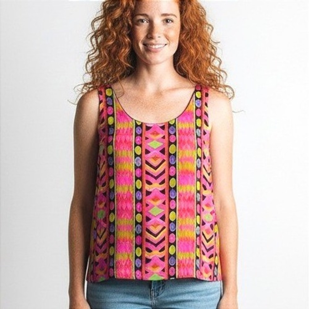 Doncaster Womens Pink Multi Color 100% Silk Geometric Sleeveless Top Size Large